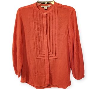 Diane Von Furstenberg Button Down Pin Tuck 3/4 Sleeve Shirt